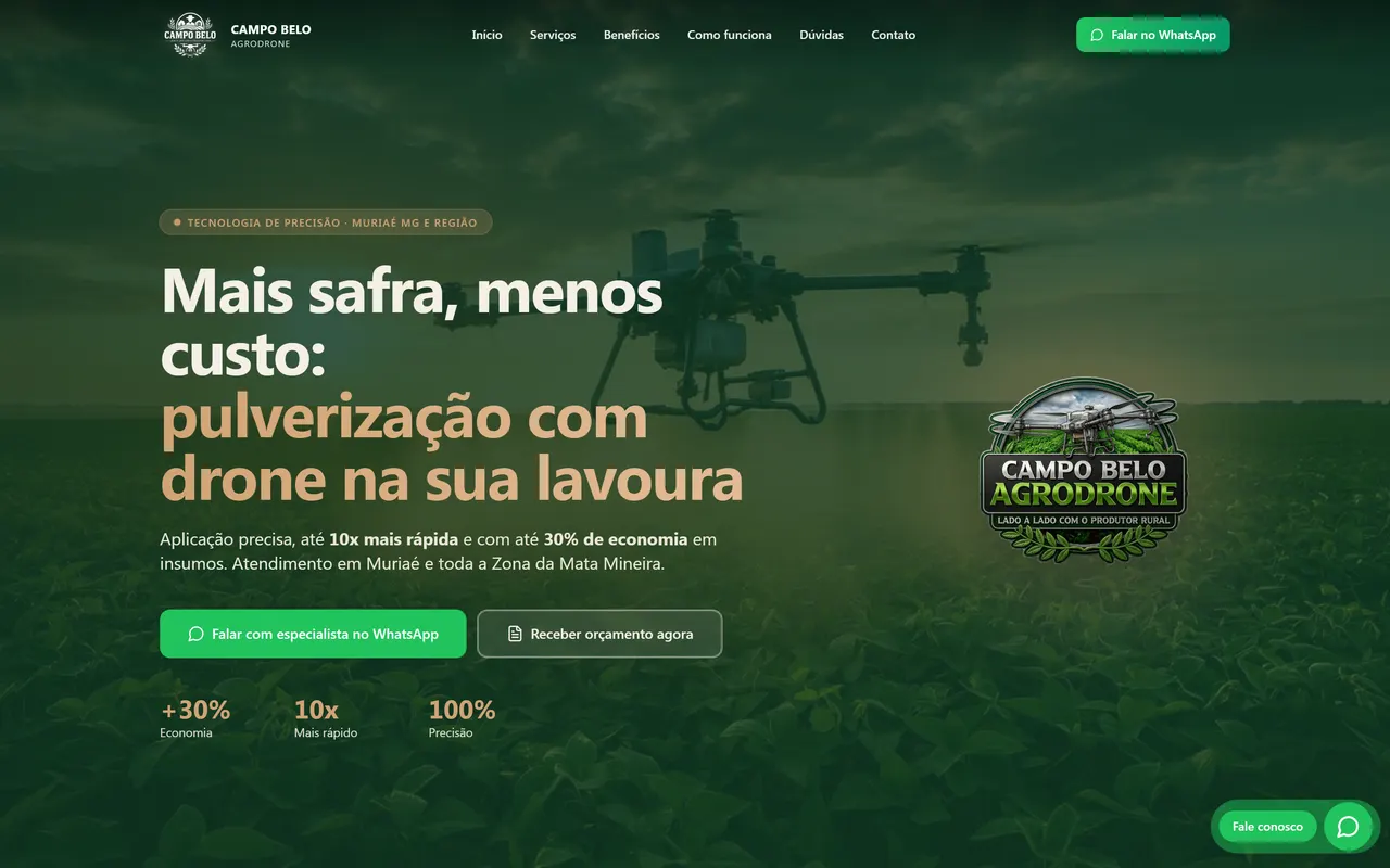 Página inicial do projeto Campo Belo Agro Drone